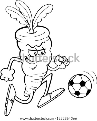 Black and white illustration of a carrot playing soccer.