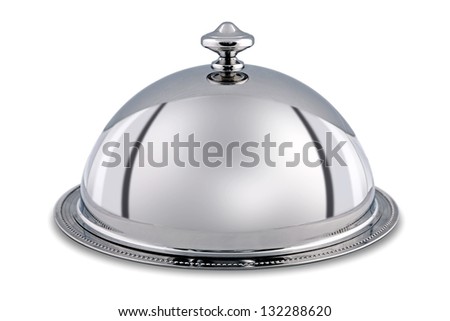 Photo of a silver serving dome or Cloche isolated on a white background with clipping path.