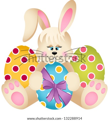 Happy Easter Bunny with Eggs