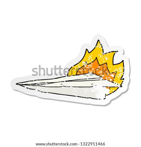 distressed sticker of a cartoon burning paper airplane