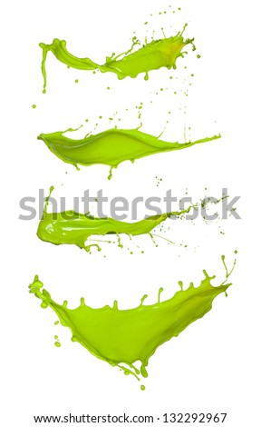Shot of green paint splashes, isolated on white background