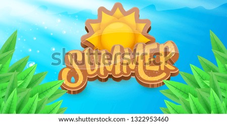 vector summer horizontal banner with green grass, blue sky and summer ray of lights . hello summer flyer, banner or horizontal background with green field landscape