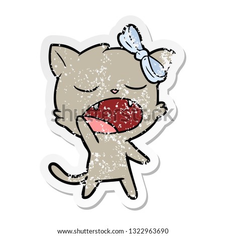 distressed sticker of a cartoon yawning cat