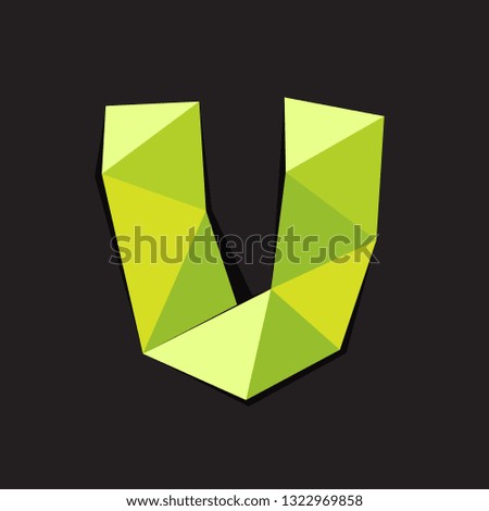 Vector illustration of letter U in origami style. Polygonal Colorful Letter isolated on black background.