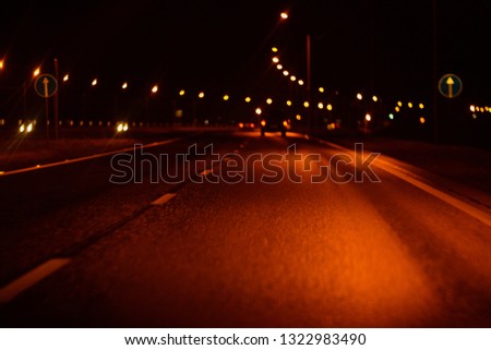 Night traffic lights Blurred defocused background Highway Bokeh