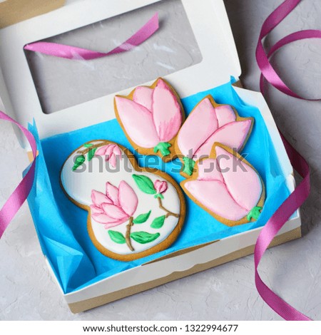 Gingerbread Cookies for March 8, Women's Day, Handmade Cookies with Sugar Icing, Gift Set, Top View