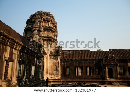 The ruins of an ancient temple in Angkor, Cambodia