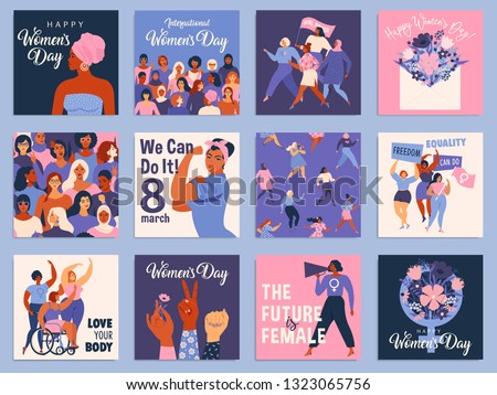 International Women's Day set. Vector templates for card, poster, flyer and other users. Royalty-Free Stock Photo #1323065756