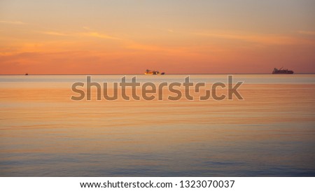 Beautiful sunset on the Black sea. Gold sea sunset.Poti, Georgia, Caucasus