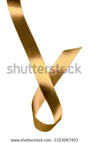 Shiny satin ribbon in brown color isolated on white background close up. Ribbon image for decoration design.