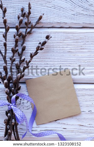 Easter background and spring flowers. Top view with copy space. - Image