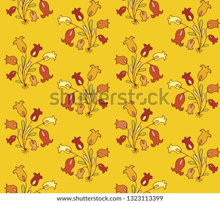Seamless vector pattern with bellflowers, indian style