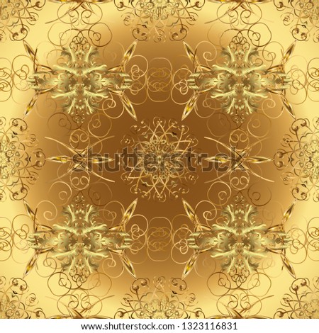 Classic vector golden seamless pattern. Traditional orient ornament. Seamless pattern on brown and yellow colors with golden elements. Classic vintage background.