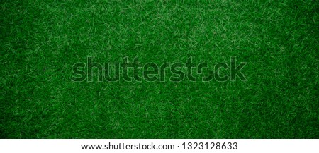 Panoramic Beautiful Artificial Grass Background. Decorative Texture green Grass close up. Wide Angle billboard or Web banner With Copy Space for design