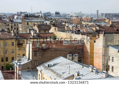Panoramic view of the roofs of buildings in the center of St. Petersburg in the summer