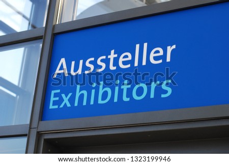Rectangular blue aussteller exhibitors sign