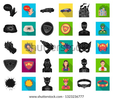 A fantastic superhero black,flat icons in set collection for design. Superhero's equipment vector symbol stock web illustration.