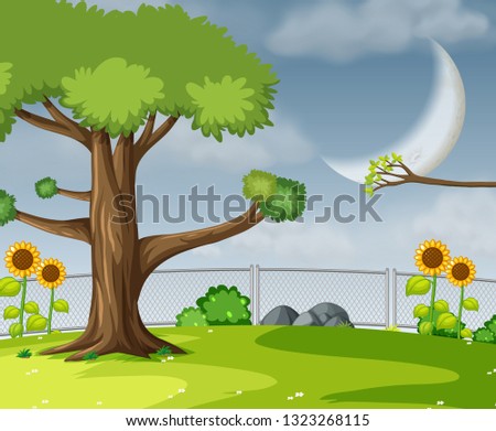 A flat garden scene illustration