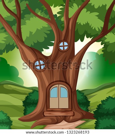 A fairy tale house in the jungle illustration