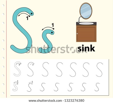 Letter S tracing alphabet worksheets illustration