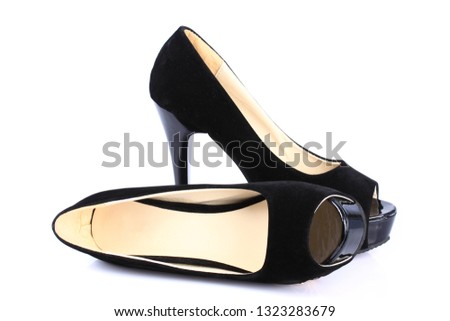 Black high heels open toe pump shoes  isolated on white background