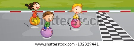 Ilustration of the three kids racing at the street