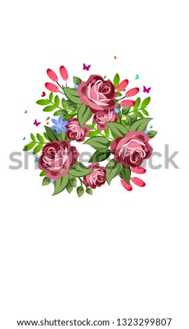Bouquet of pink and red roses on white background. - Vector 