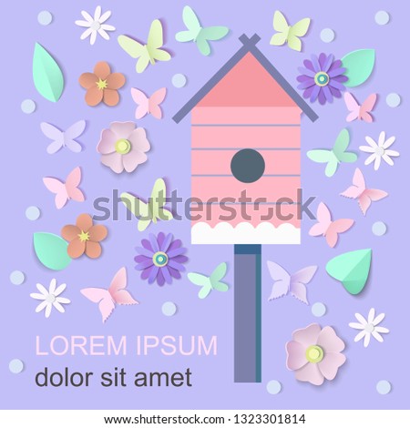 Spring floral background for design in realistic paper cut style