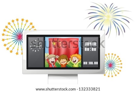 Illustration of a scoreboard with the flag of China and three happy kids on a white background