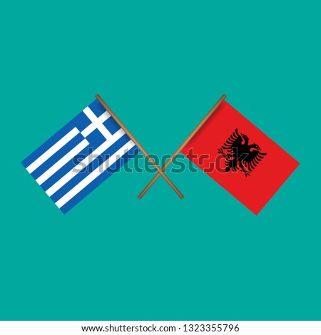 Greece and Albania crossed flags.Language learning or travel concept