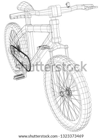 Bicycle. Created illustration of 3d. Wire-frame style. The layers of visible and invisible lines are separated