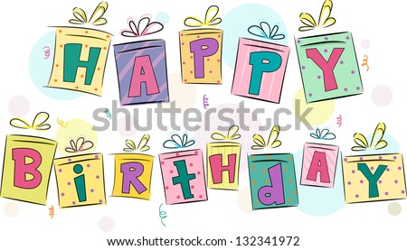 Illustration of Gift Boxes with Happy Birthday text Design Element