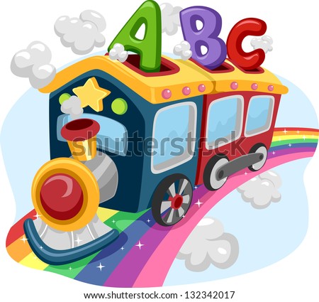 Illustration of a Train on a Rainbow loaded with ABC