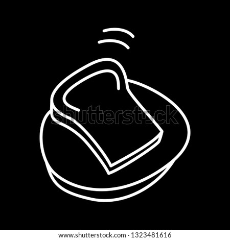 Hand drawn of line white vector illustration in pencil style bread on plate Isolated on black background. coffee bar. Coffee concept. Restaurant concept.