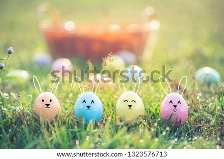 Happy Easter day, Funny easter eggs cute bunny. 