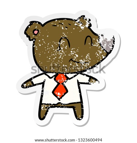 distressed sticker of a cartoon bear in shirt and tie