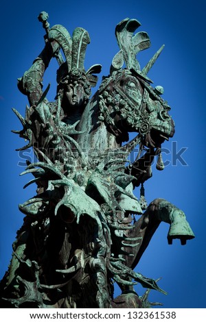 The statue of St. George and the Dragon (1912) in Old Town Gamla Stan. Stockholm. Sweden