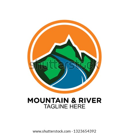 mountain and river logo, clip art vector