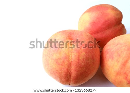 Three Fresh Ripe Peach Isolated on White Background with Free Space for Text or Design
