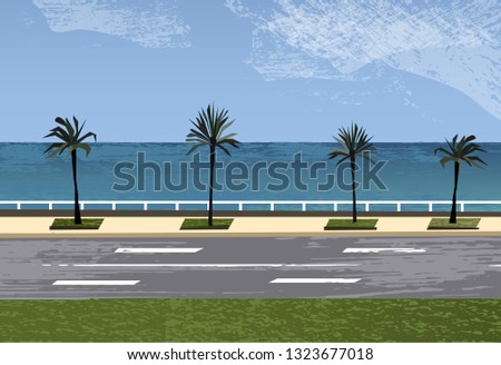 Vector illustration of street by the sea