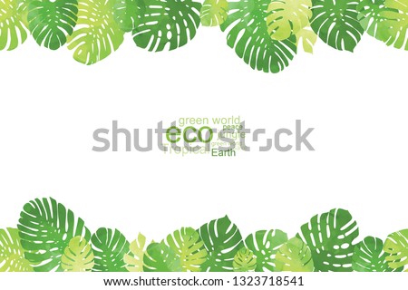 Bright green tropic borders, frame, universal element for your design white isolated