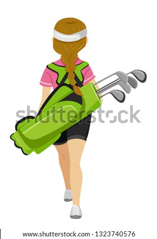 Illustration of a Teenage Girl Carrying a Golf Bag