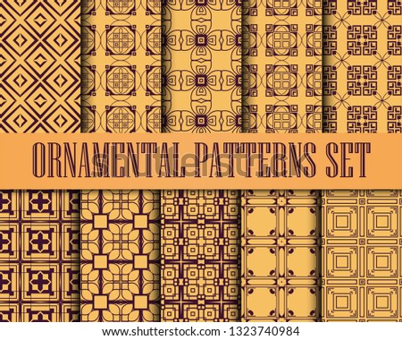 Art Deco Patterns Set. Monochrome backgrounds. Fan scales ornaments. Geometric decorative digital papers. Vector line design. 1920-30s motifs. Luxury vintage illustration