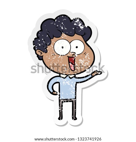 distressed sticker of a excited man cartoon