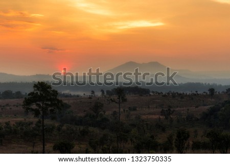 Landscape in morning sunrise at Tung Salaeng Luang view point (Tung Salaeng Luang National Park)is grassland savannah in Phetchabun,Thailand