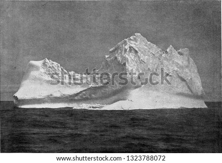 A floating iceberg in the Southern region of Pele, vintage photo. From the Universe and Humanity, 1910.
