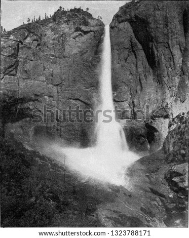 Cascade in the Yosemite Valley, vintage photo. From the Universe and Humanity, 1910.
