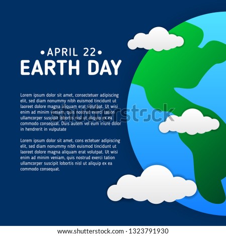 Earth day 22 April banner template clean with flat illustration icon of earth and cloud. Design for poster flyer, web marketing, or promo