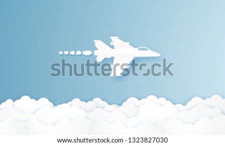 Fighter aircraft flying in the sky , paper art style