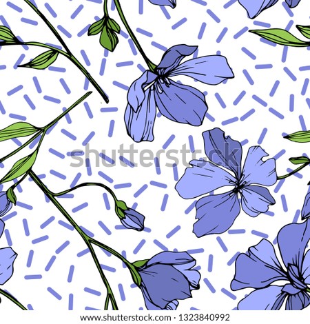 Vector Blue Flax floral botanical flower. Wild spring leaf wildflower isolated. Engraved ink art. Seamless background pattern. Fabric wallpaper print texture.